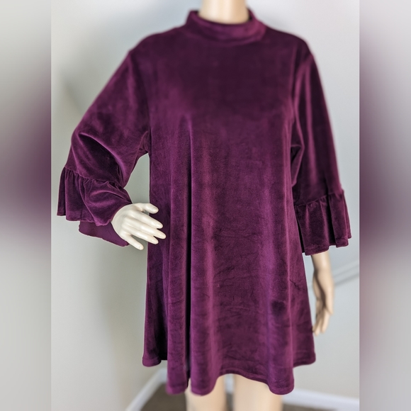 Velvet Merlot Plush Bell Sleeved Dress XL - Picture 3 of 7